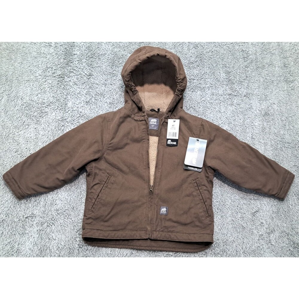 BERNE Coat Boys Sz 4T Toddler Duck Canvas Quilted Zip Work Chore Jacket Hooded